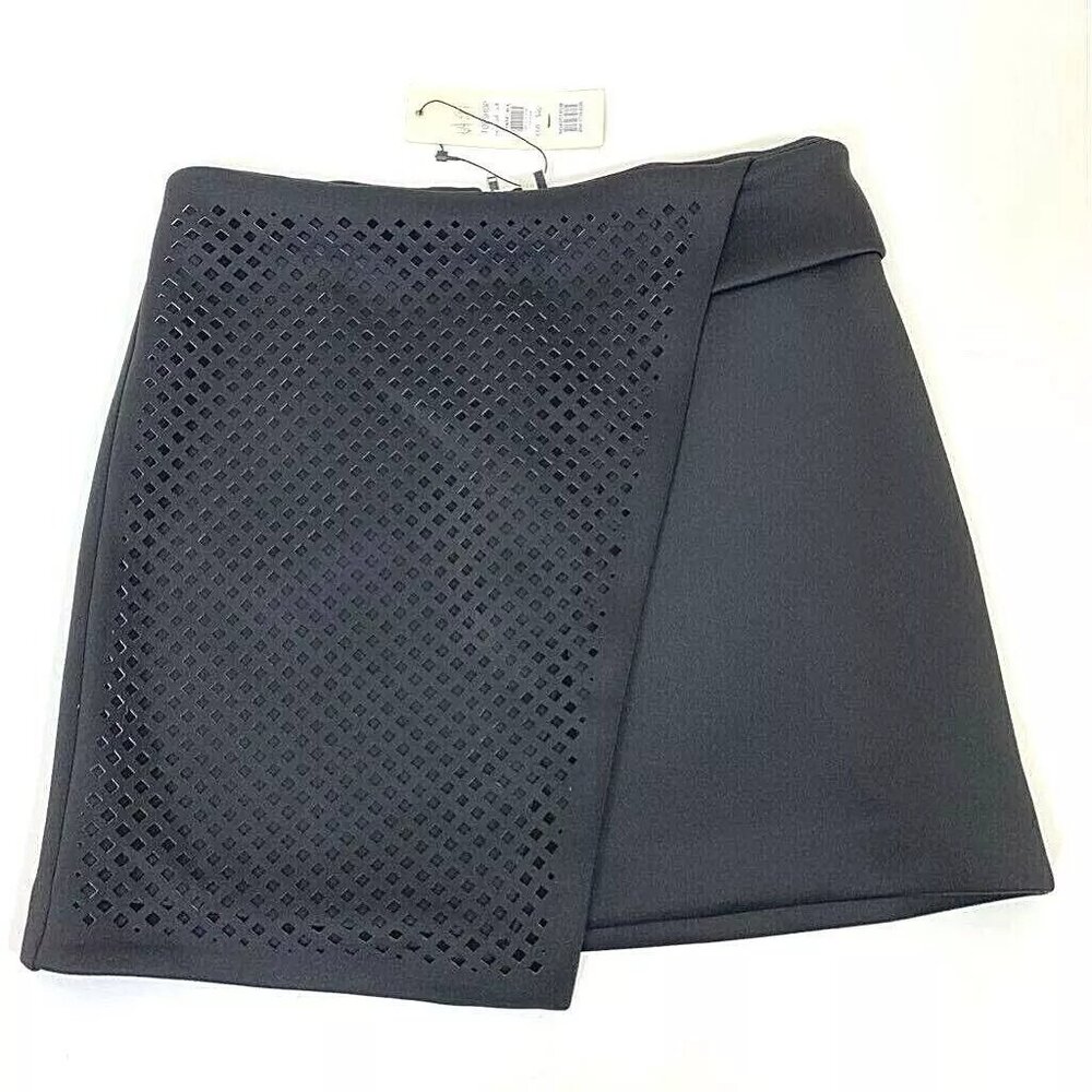 Topshop Womens A Line Skirt Black Mini Stretch Laser Cut Layered Scuba 4 New